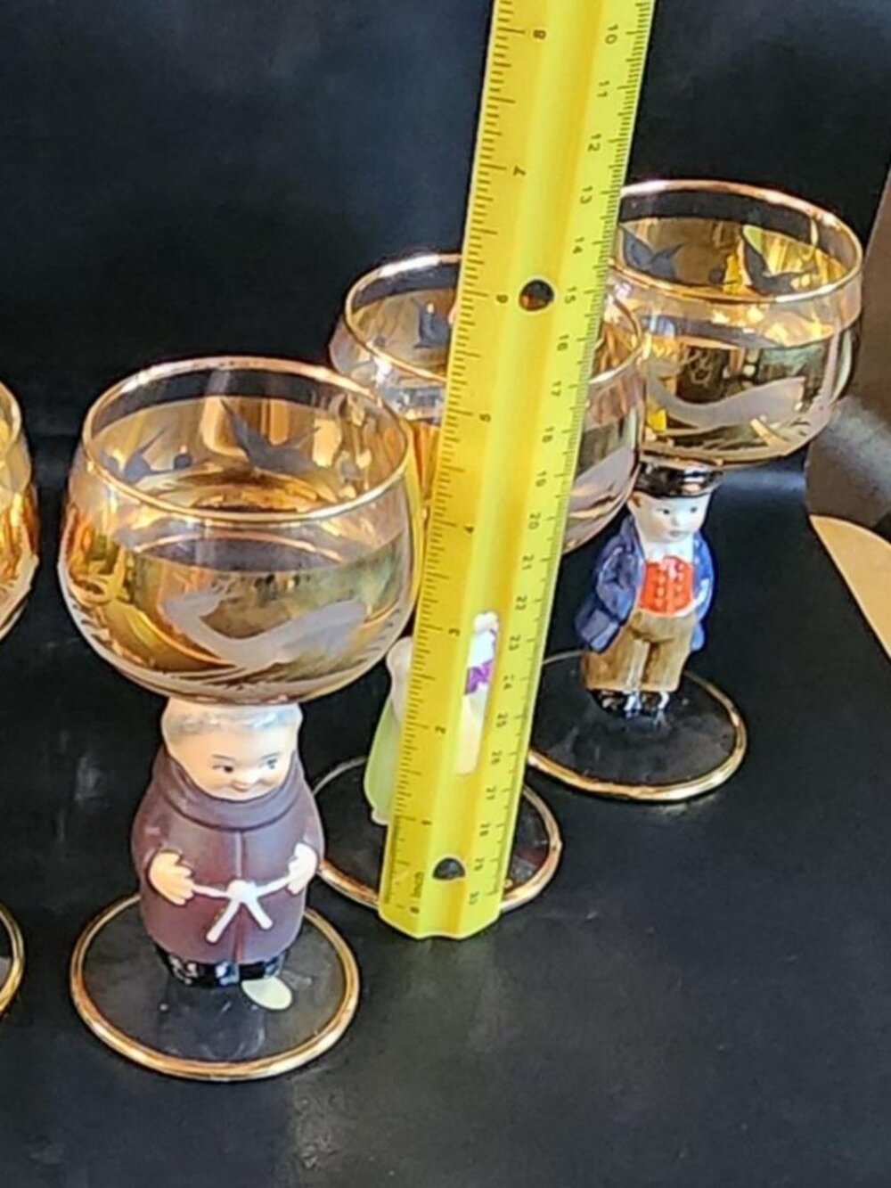 Set of 6 -Goebel Hummel Figure Gold Leaf Wine Glasses